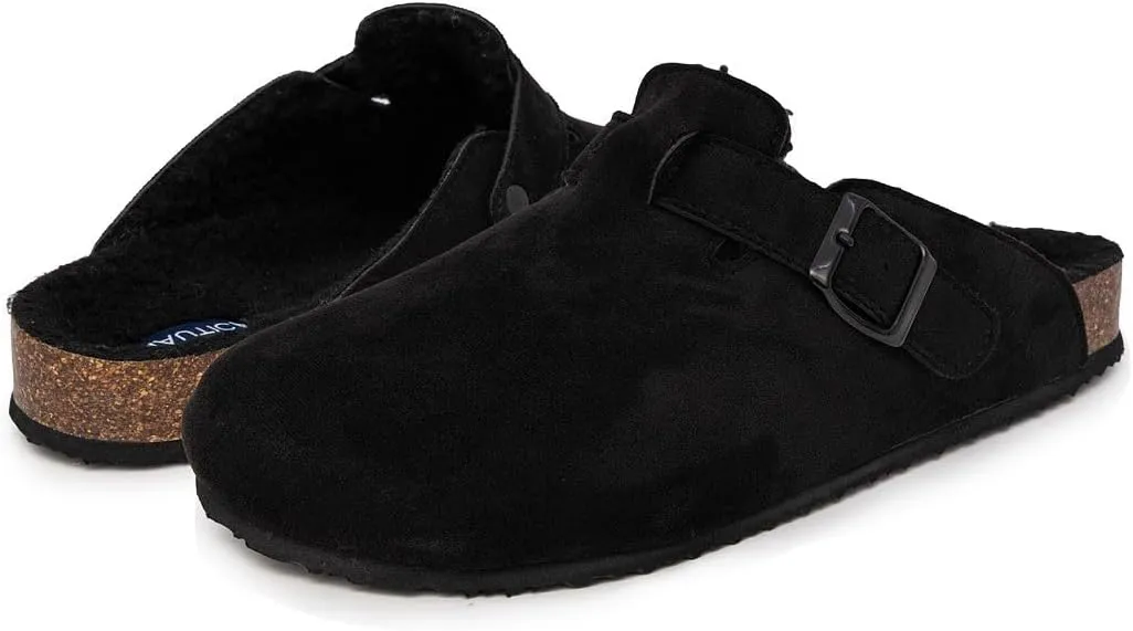 Nautica Women Mens Clogs Mules Vegan Suede Cork Footbed Buckle Sandals Comfort Potato Shoes with Arch Support (Faux Fur/Smooth)