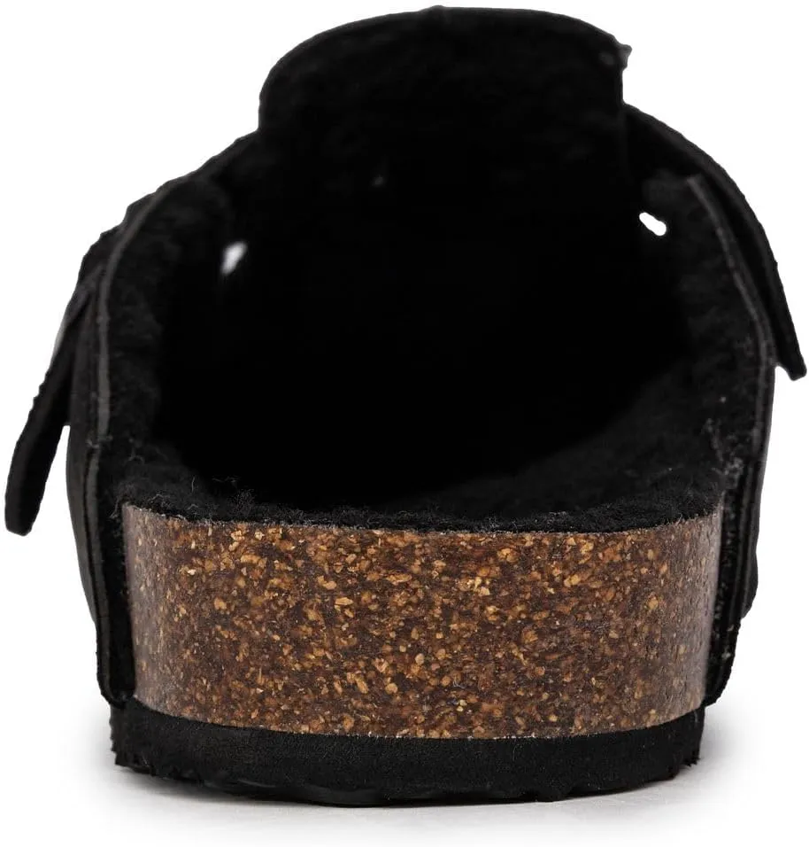 Nautica Women Mens Clogs Mules Vegan Suede Cork Footbed Buckle Sandals Comfort Potato Shoes with Arch Support (Faux Fur/Smooth)