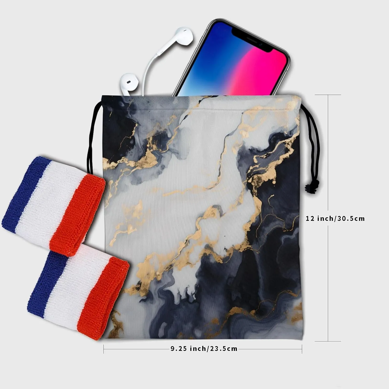 Nerxy Black White Marble Grip Bag - Marbling Drawstring Gymnastics Small Grip Bag Stone Texture Art Storage Bag for Personal Equipment