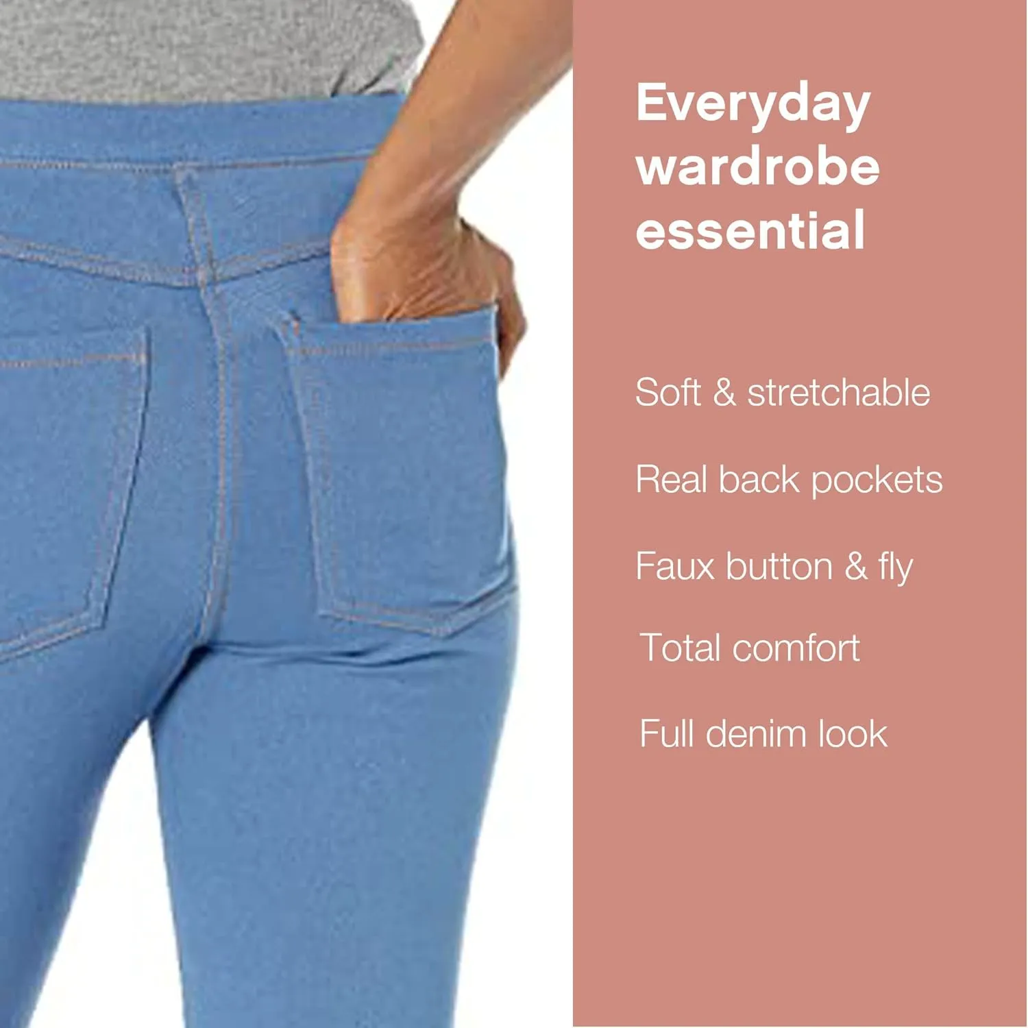 No Nonsense Women's Stretch Denim Leggings with Pockets