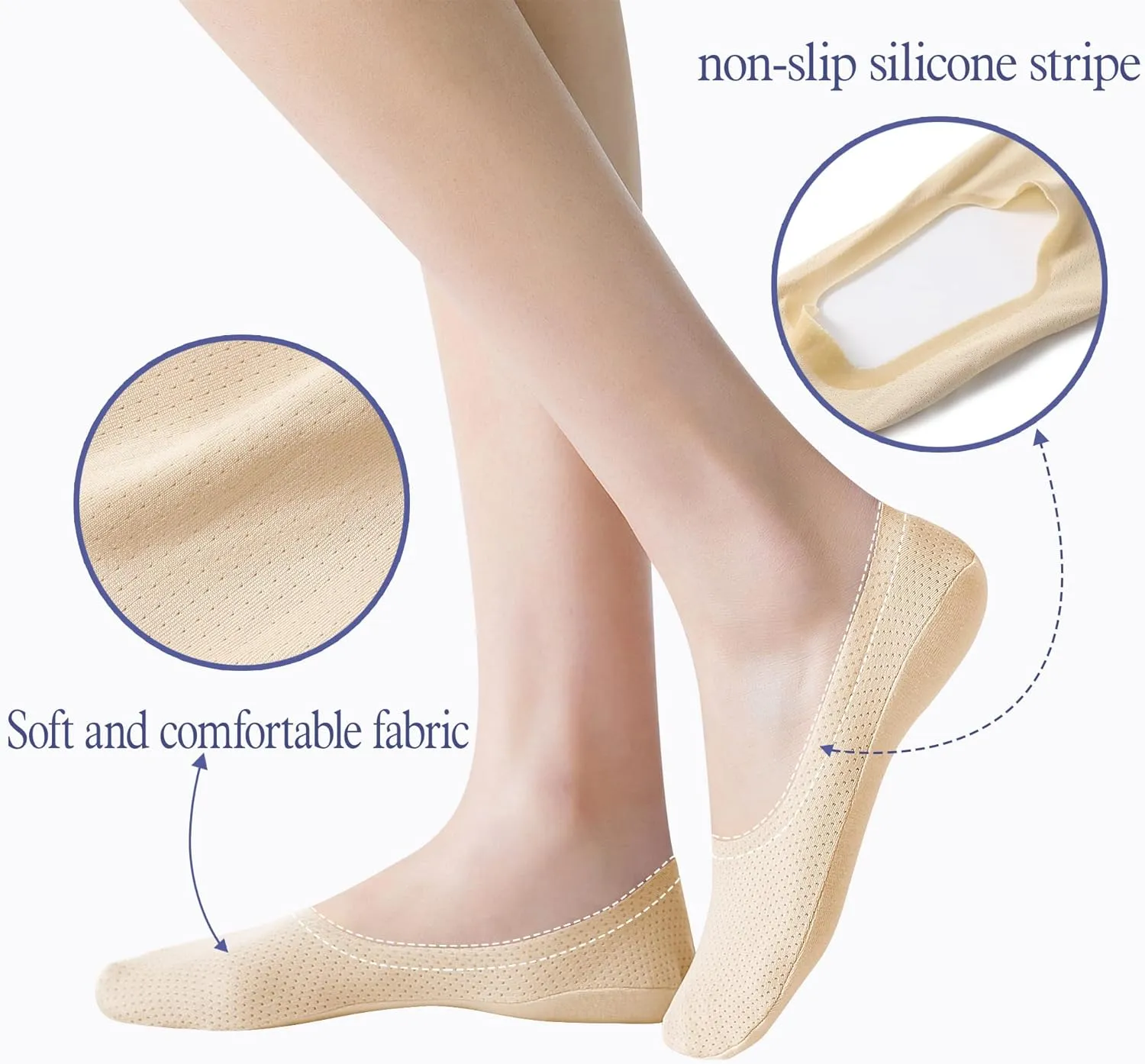 No Show Socks Womens 6 Pairs Hidden Invisible Low Cut Socks Non Slip Socks Womens Breathable Cool Thin Womens Socks