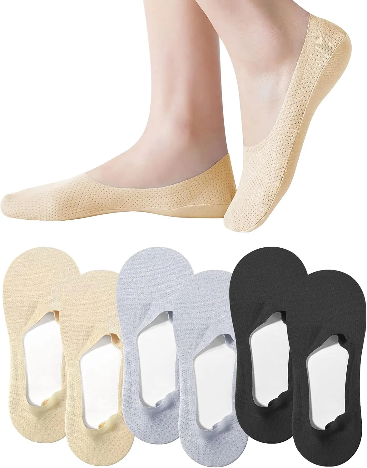 No Show Socks Womens 6 Pairs Hidden Invisible Low Cut Socks Non Slip Socks Womens Breathable Cool Thin Womens Socks