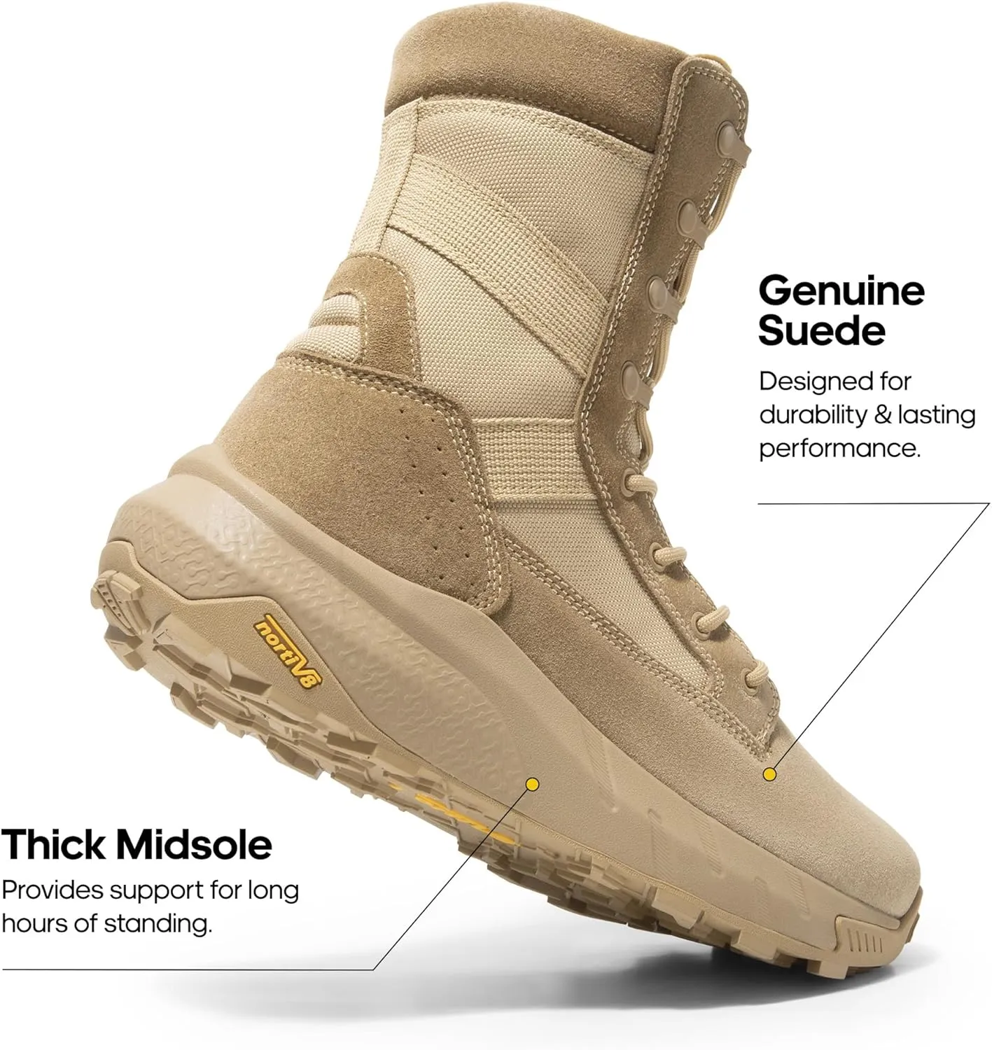 NORTIV 8 Men's Breathable Tactical Military Work Boots Side Zipper Leather Lightweight Hiking Motorcycle Combat Boots 8 Inches Recon
