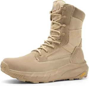 NORTIV 8 Men's Breathable Tactical Military Work Boots Side Zipper Leather Lightweight Hiking Motorcycle Combat Boots 8 Inches Recon