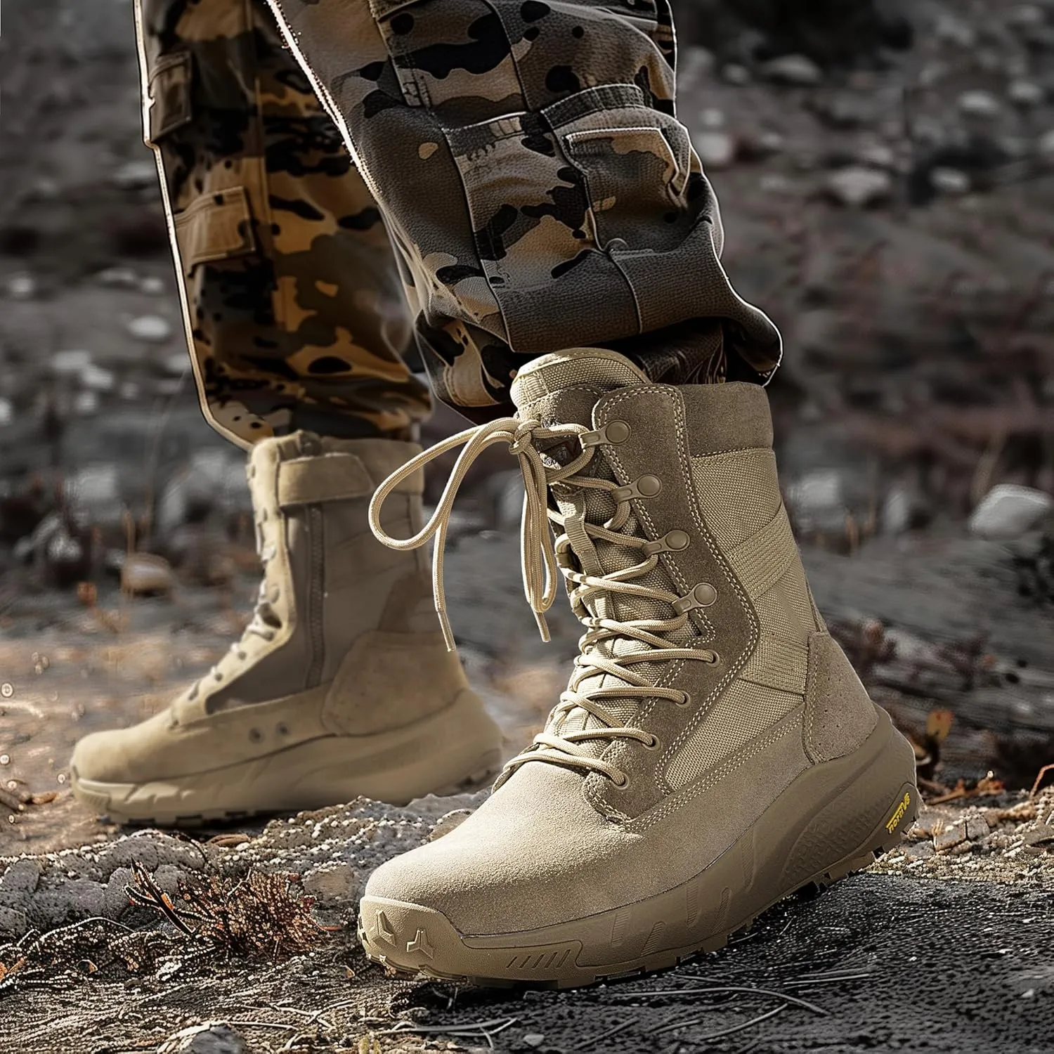 NORTIV 8 Men's Breathable Tactical Military Work Boots Side Zipper Leather Lightweight Hiking Motorcycle Combat Boots 8 Inches Recon