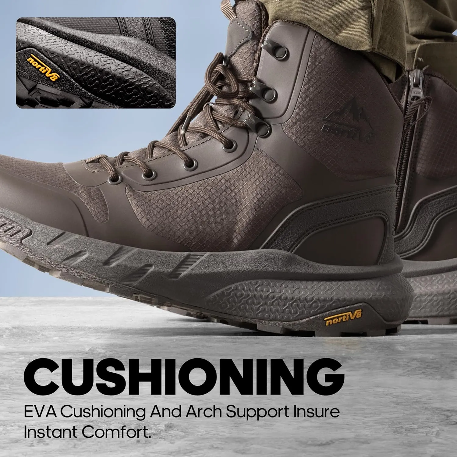 NORTIV 8 Men's Military Tactical Boot Lightweight Comfortable Boots for Work All Day Side Zipper Motorcycle Combat Hiking Boots 8 Inches Metrostrike