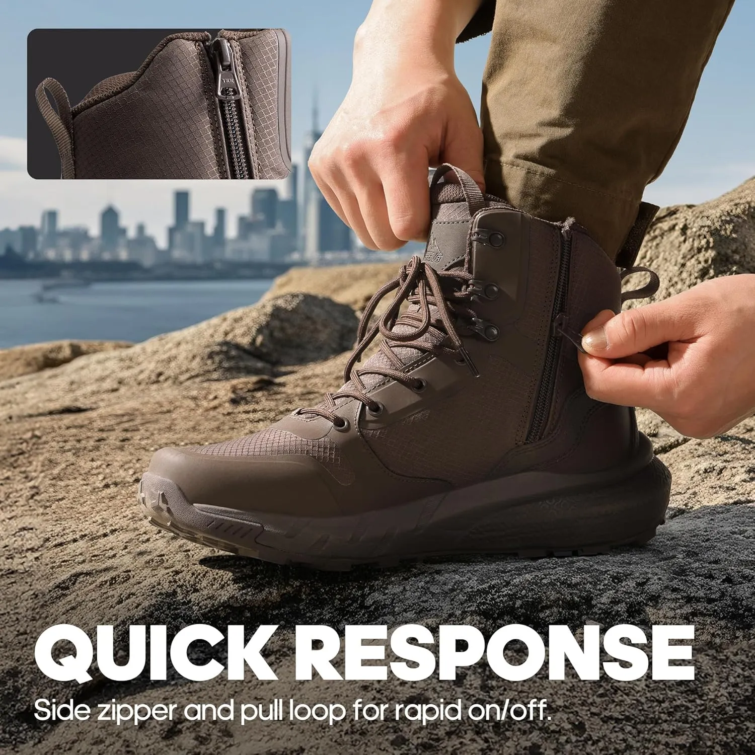 NORTIV 8 Men's Military Tactical Boot Lightweight Comfortable Boots for Work All Day Side Zipper Motorcycle Combat Hiking Boots 8 Inches Metrostrike