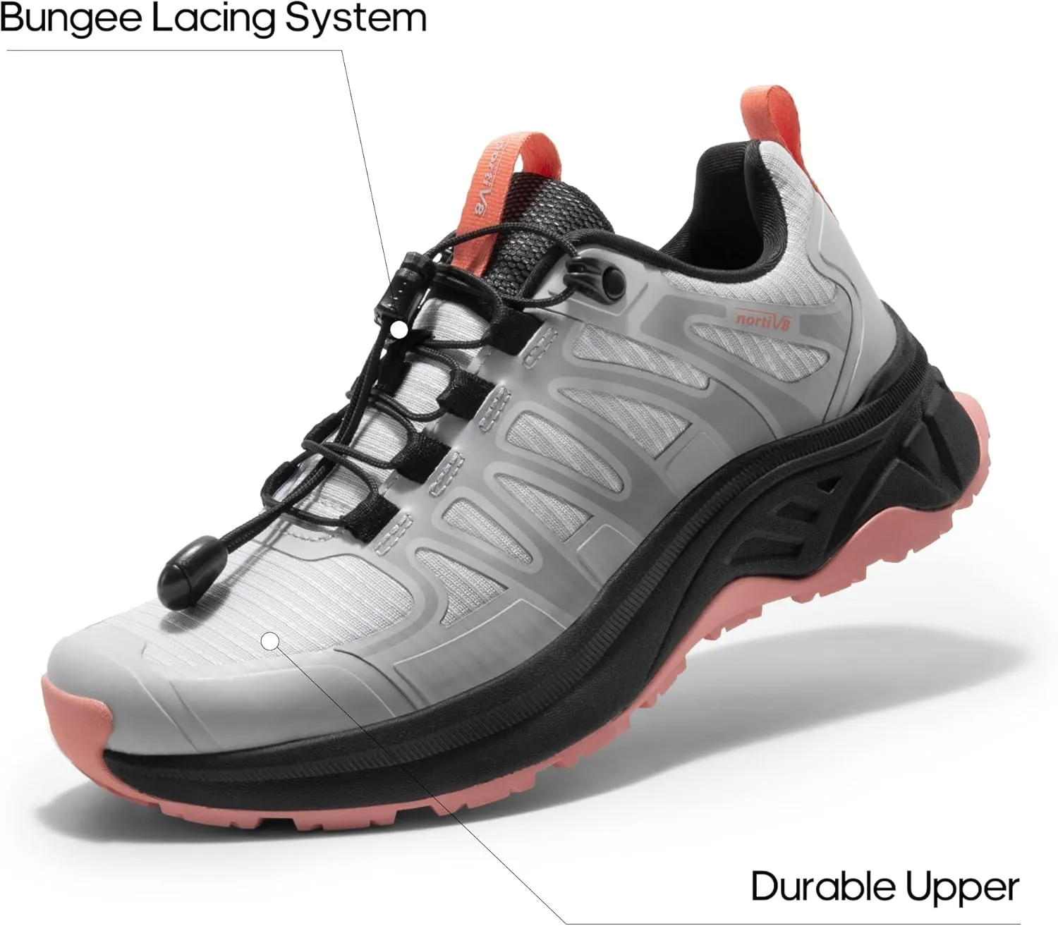 NORTIV 8 Women's Quick Laces Hiking Shoes, Lightweight Trail Running Sneakers for Walking, Outdoors, Trekking, Camping