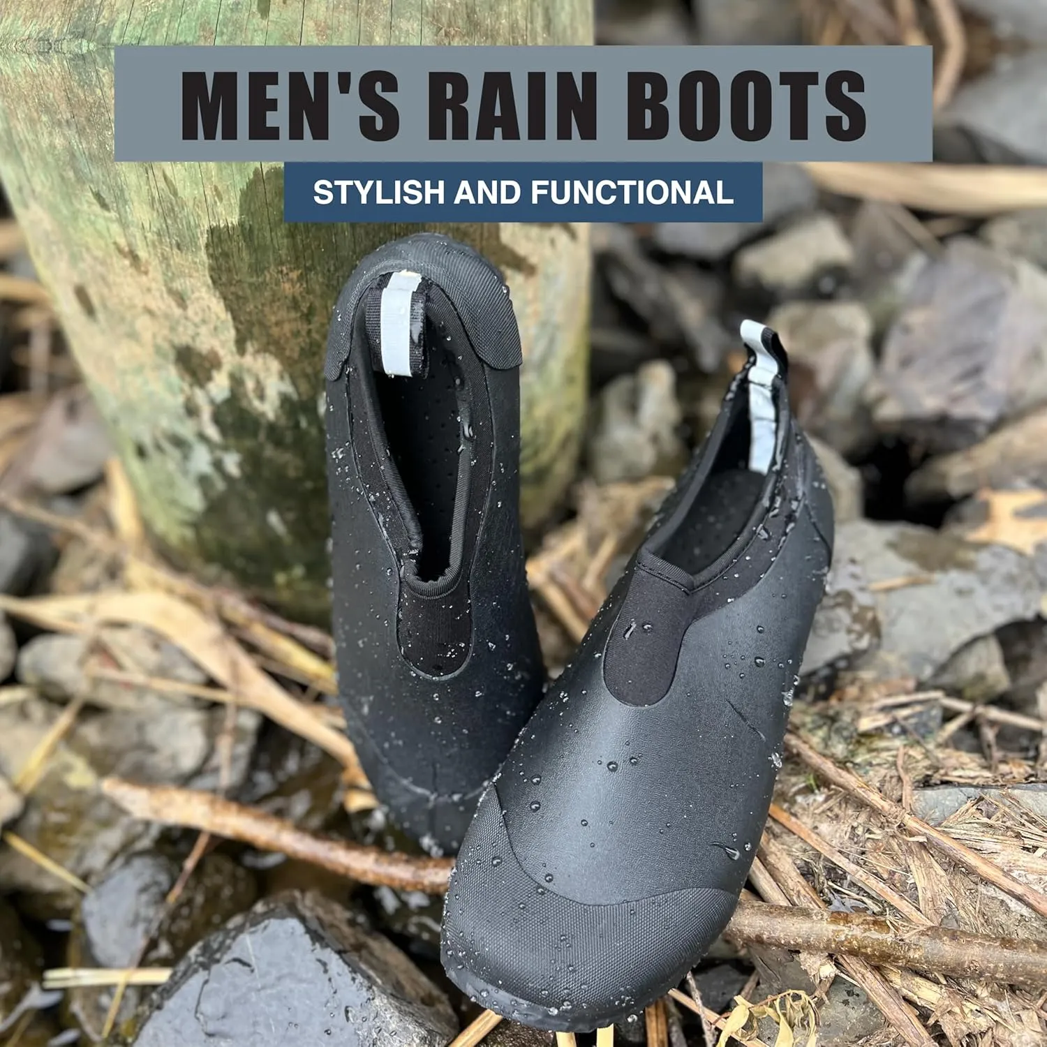 NORTY Rubber Shoes for Men - Ankle-Cut Waterproof Rain Boots for Work and Recreation - All-Weather Outdoor Footwear - Run 1-2 Sizes Large