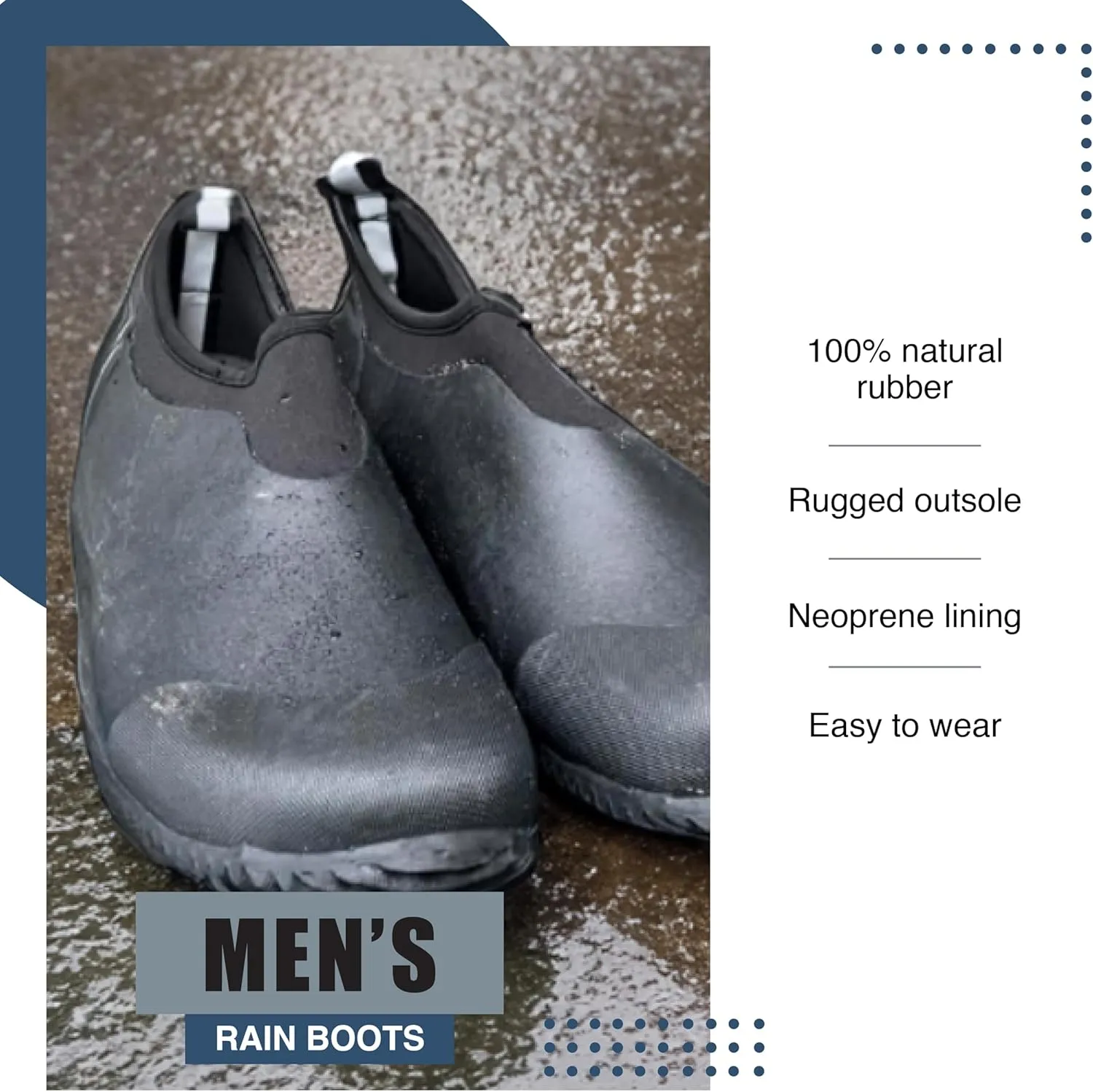NORTY Rubber Shoes for Men - Ankle-Cut Waterproof Rain Boots for Work and Recreation - All-Weather Outdoor Footwear - Run 1-2 Sizes Large