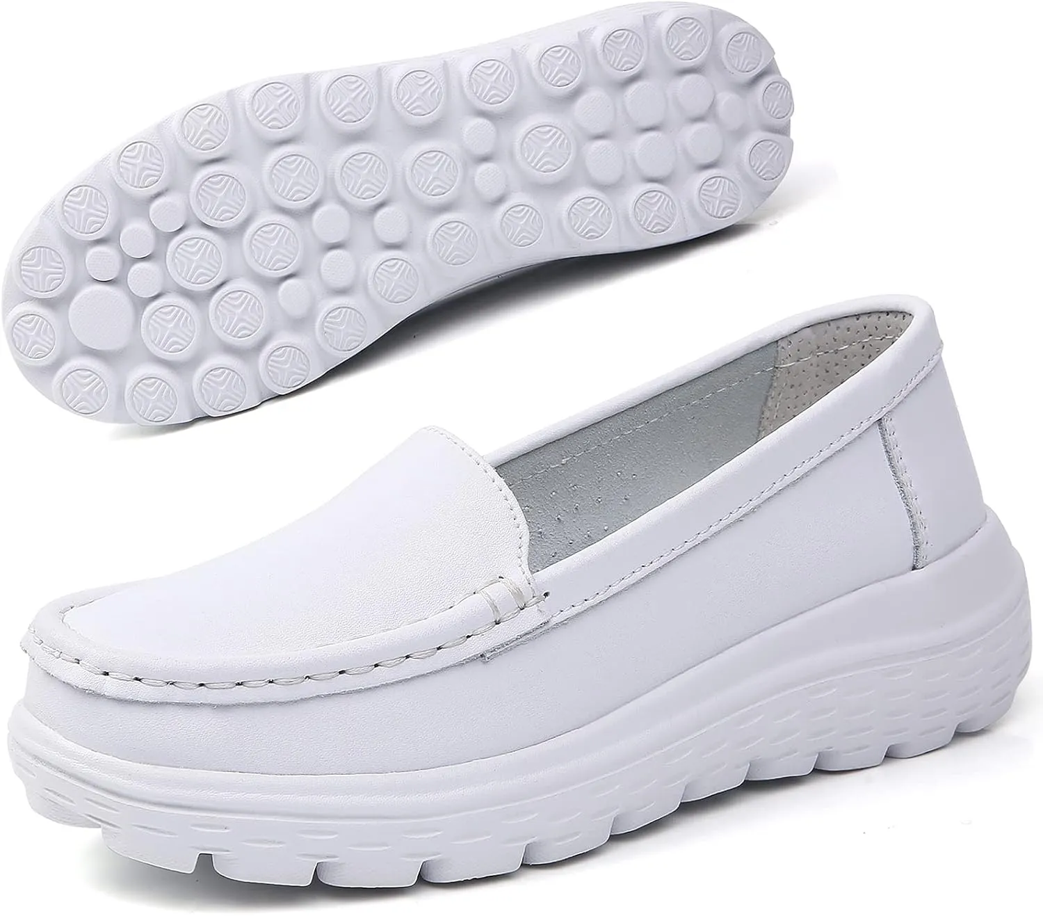 Nurse Shoes Women Nursing Work Healthcare Slip Resistant Breathable Restaurant Food Service Lightweight Leather Loafers