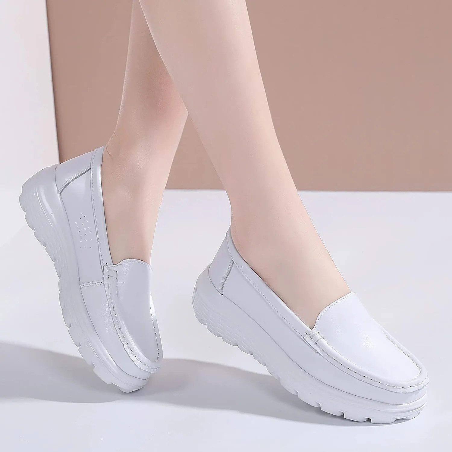 Nurse Shoes Women Nursing Work Healthcare Slip Resistant Breathable Restaurant Food Service Lightweight Leather Loafers
