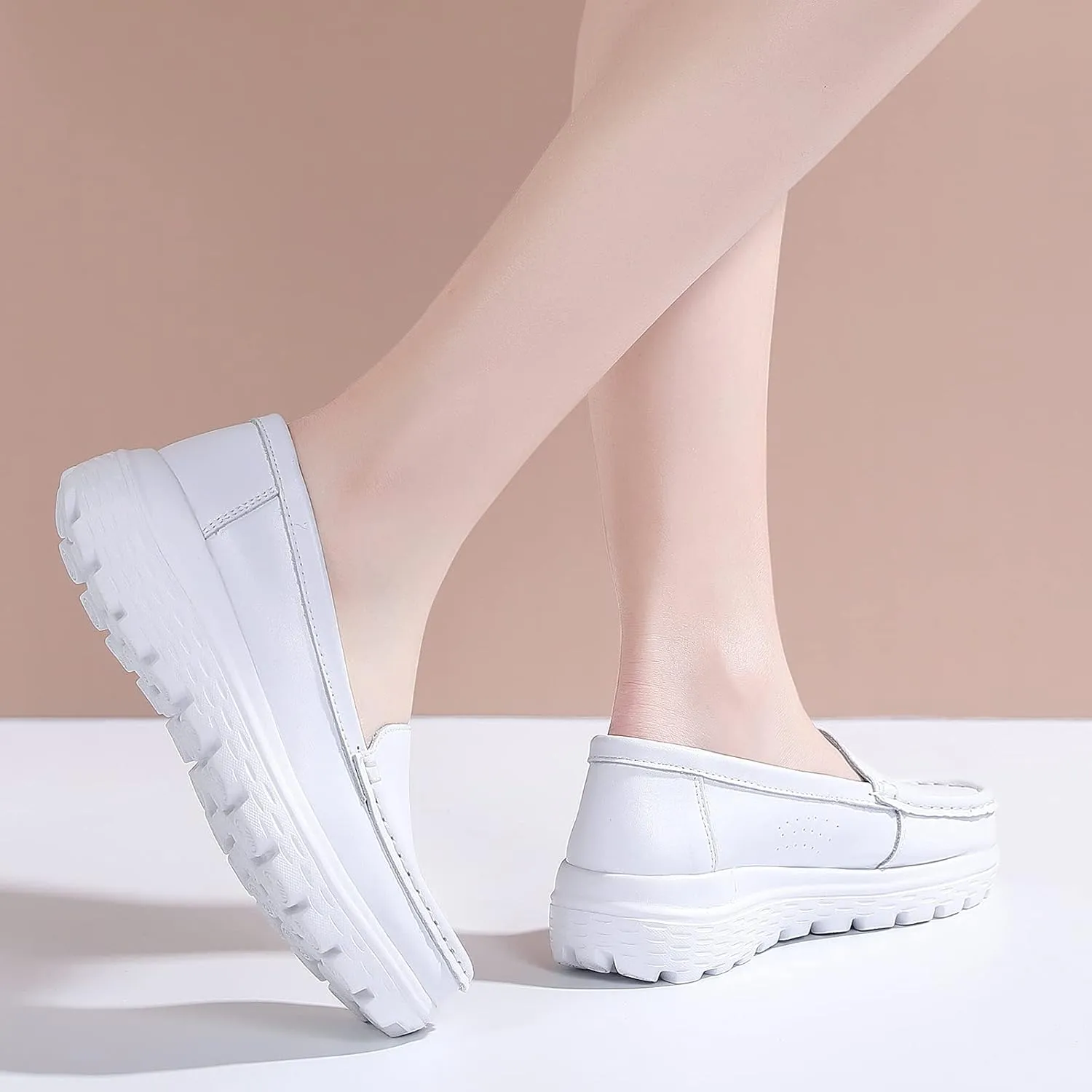 Nurse Shoes Women Nursing Work Healthcare Slip Resistant Breathable Restaurant Food Service Lightweight Leather Loafers