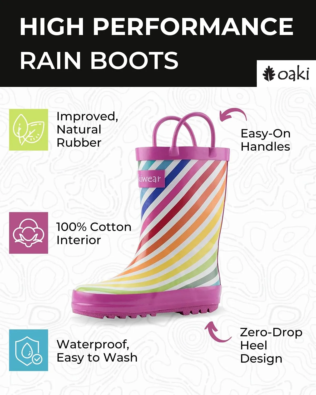 OAKI Toddler Rain Boots - Perfect Kids Rain Boots for Any Weather - Durable Rubber Baby Rain Boots Keep Little Feet Dry, Lightweight Waterproof with Easy-on Handle