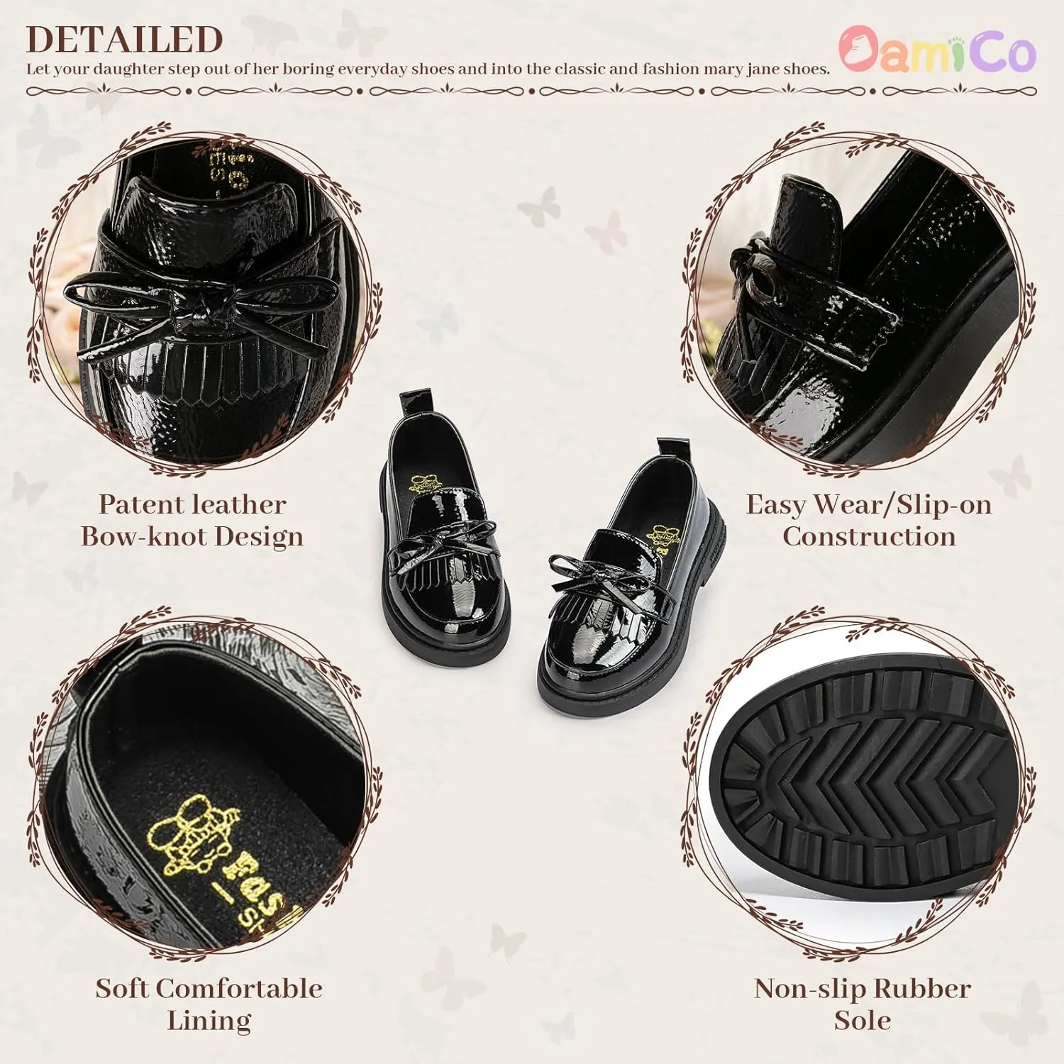 Oamico Toddler Girls Dress Shoes Loafers School Uniform Mary Jane Flats Thick Non-Slip Sole Casual Shoe (Toddler/Little Kids)