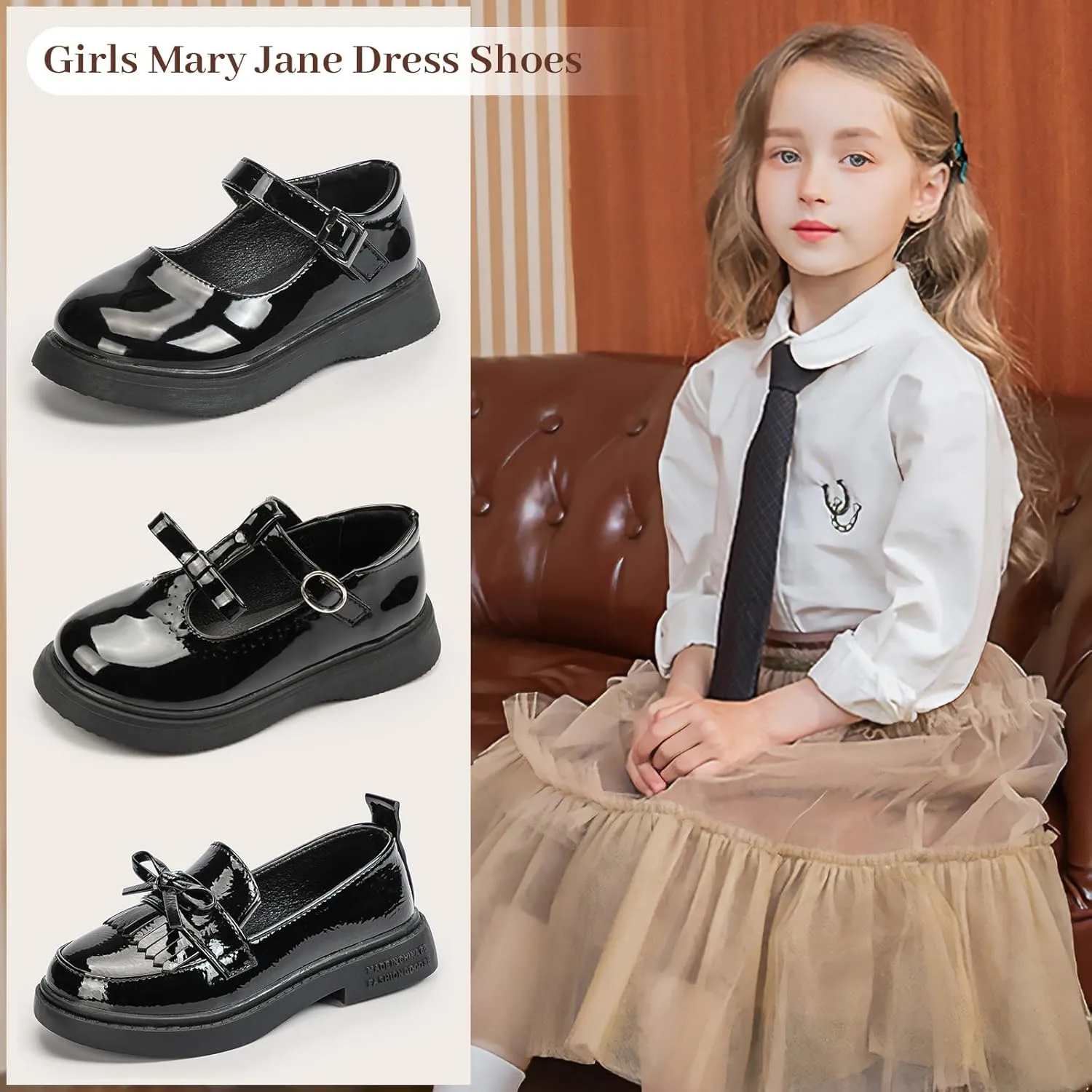 Oamico Toddler Girls Dress Shoes Loafers School Uniform Mary Jane Flats Thick Non-Slip Sole Casual Shoe (Toddler/Little Kids)