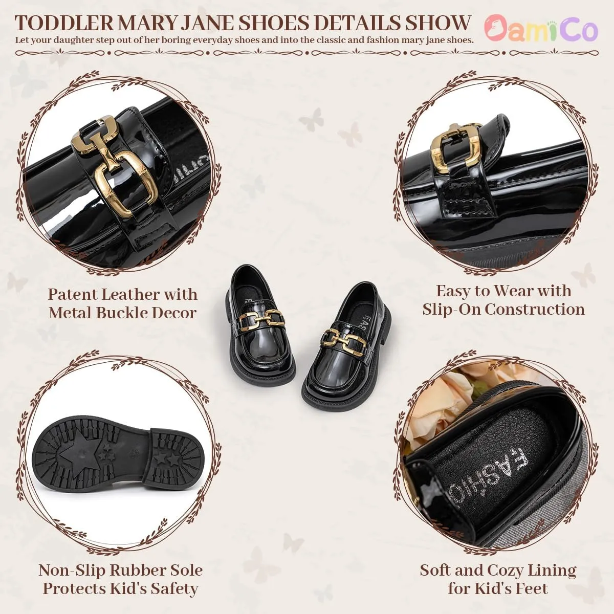 Oamico Toddler Girls Dress Shoes Loafers School Uniform Mary Jane Flats Thick Non-Slip Sole Casual Shoe (Toddler/Little Kids)