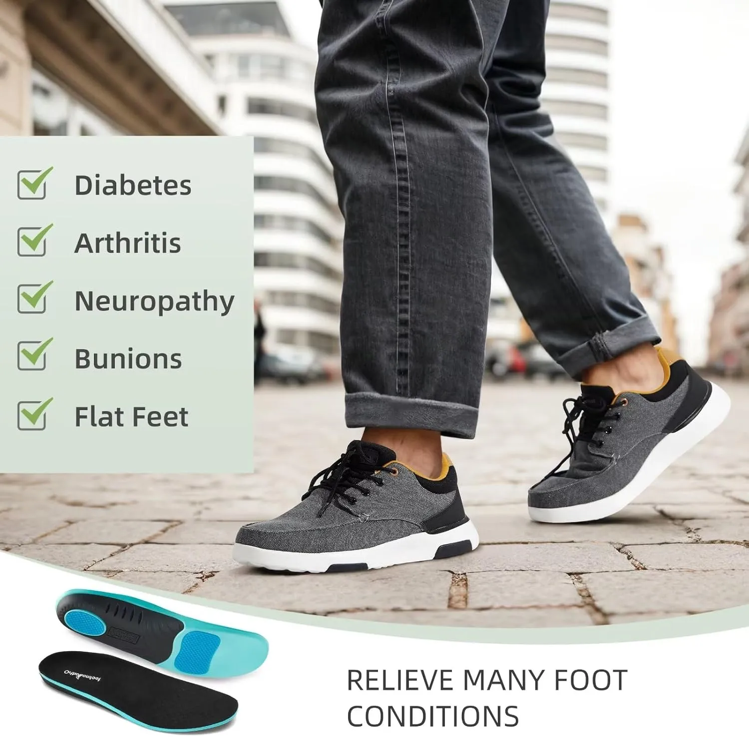 OrthoComfoot Men's Orthopedic Walking Shoes with Arch Support: Comfortable Casual Plantar Fasciitis Shoes for Flat Feet, Adjustable Cushion Orthotic Fashion Sneakers for Foot and Heel Pain