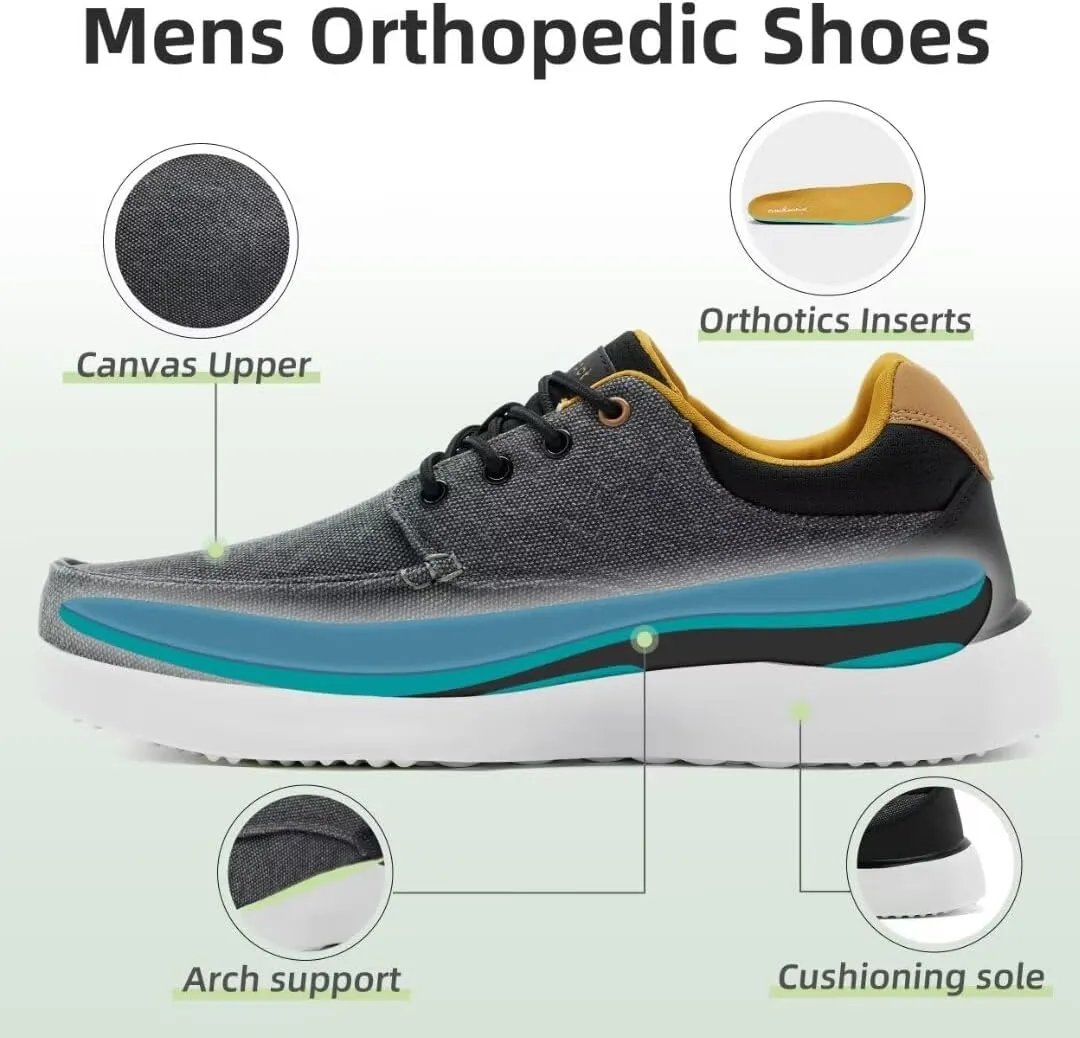 OrthoComfoot Men's Orthopedic Walking Shoes with Arch Support: Comfortable Casual Plantar Fasciitis Shoes for Flat Feet, Adjustable Cushion Orthotic Fashion Sneakers for Foot and Heel Pain