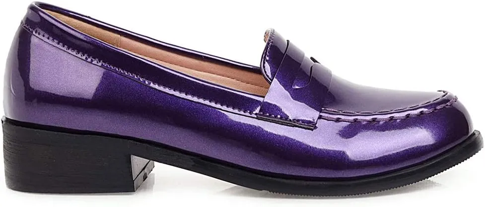 Parisuit Women's Patent Leather Loafers Flat Low Heel Slip On Pumps Round Toe Fashion Dress Uniform Work Shoes