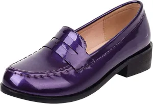 Parisuit Women's Patent Leather Loafers Flat Low Heel Slip On Pumps Round Toe Fashion Dress Uniform Work Shoes
