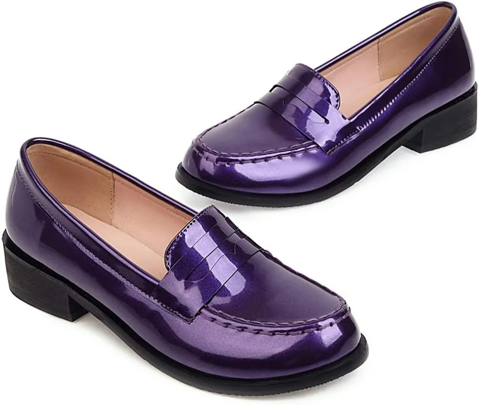 Parisuit Women's Patent Leather Loafers Flat Low Heel Slip On Pumps Round Toe Fashion Dress Uniform Work Shoes
