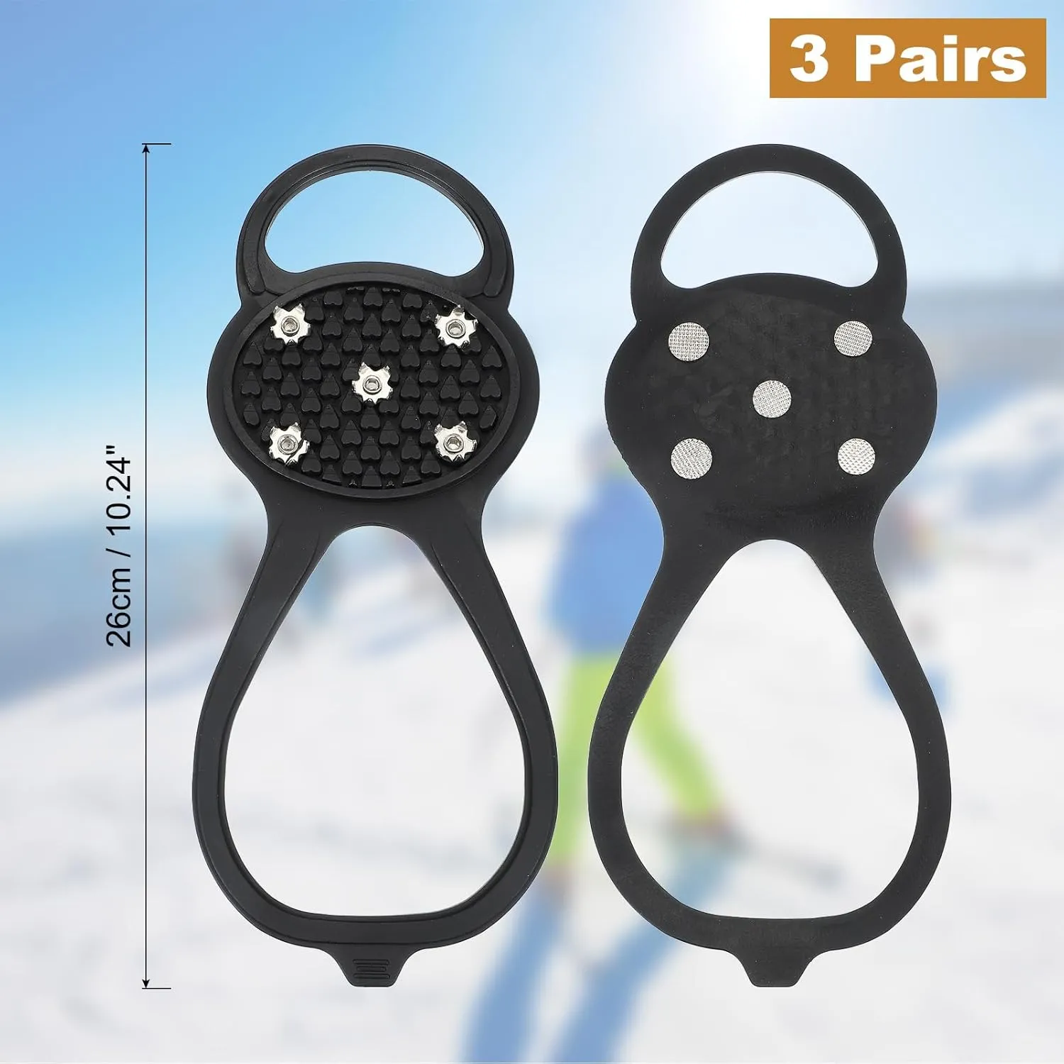 PATIKIL Non-Slip Spikes, Ice Grippers Traction Cleats with 5 Steel Studs Cleats Snow Shoe Spikes Grip