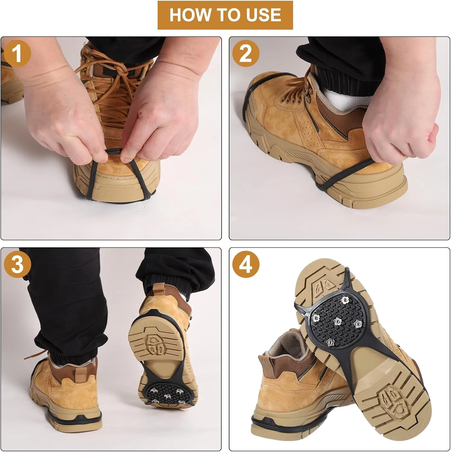 PATIKIL Non-Slip Spikes, Ice Grippers Traction Cleats with 5 Steel Studs Cleats Snow Shoe Spikes Grip