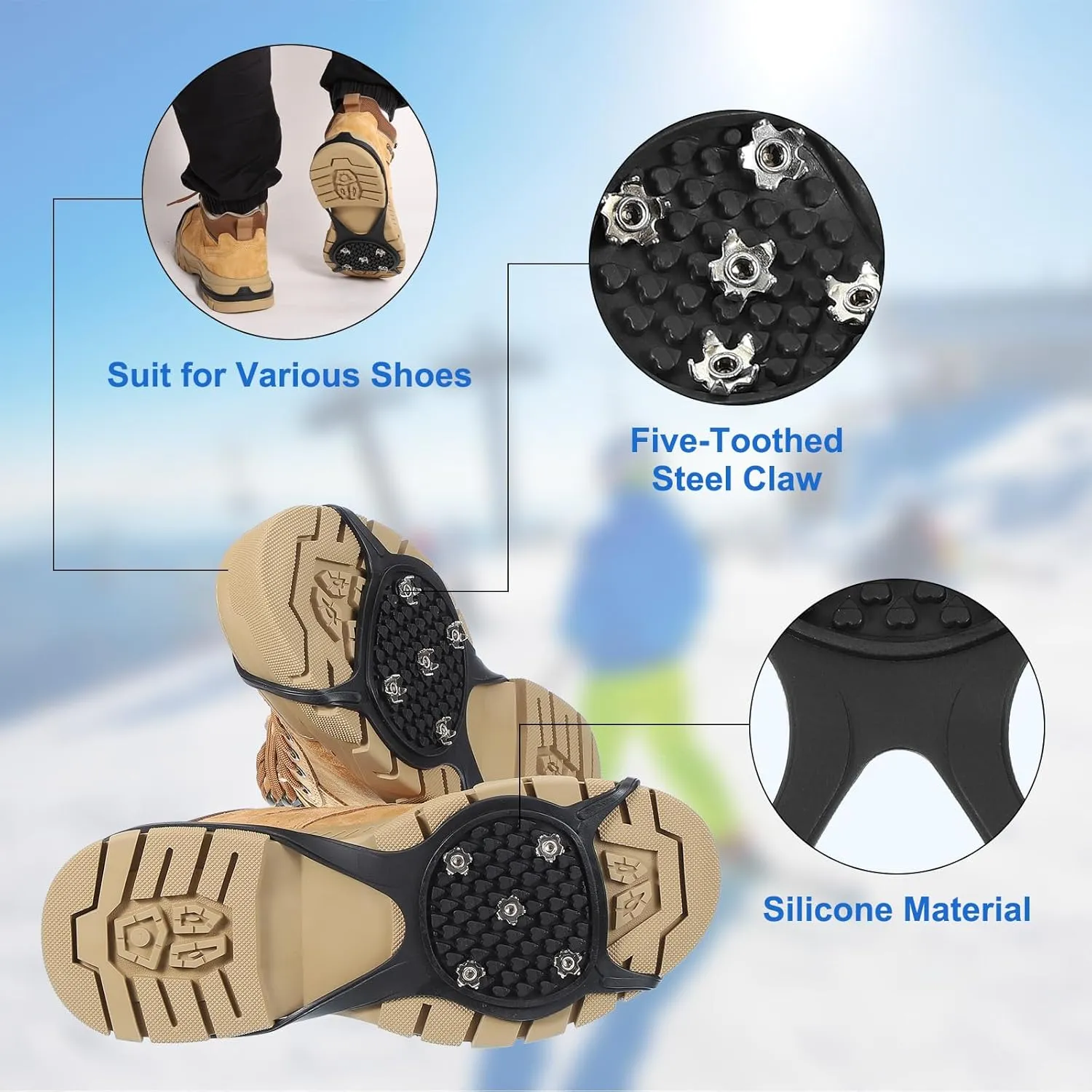 PATIKIL Non-Slip Spikes, Ice Grippers Traction Cleats with 5 Steel Studs Cleats Snow Shoe Spikes Grip