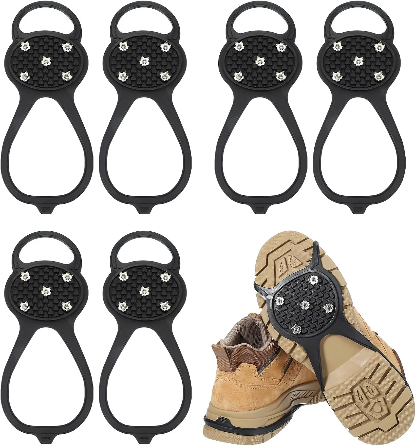 PATIKIL Non-Slip Spikes, Ice Grippers Traction Cleats with 5 Steel Studs Cleats Snow Shoe Spikes Grip