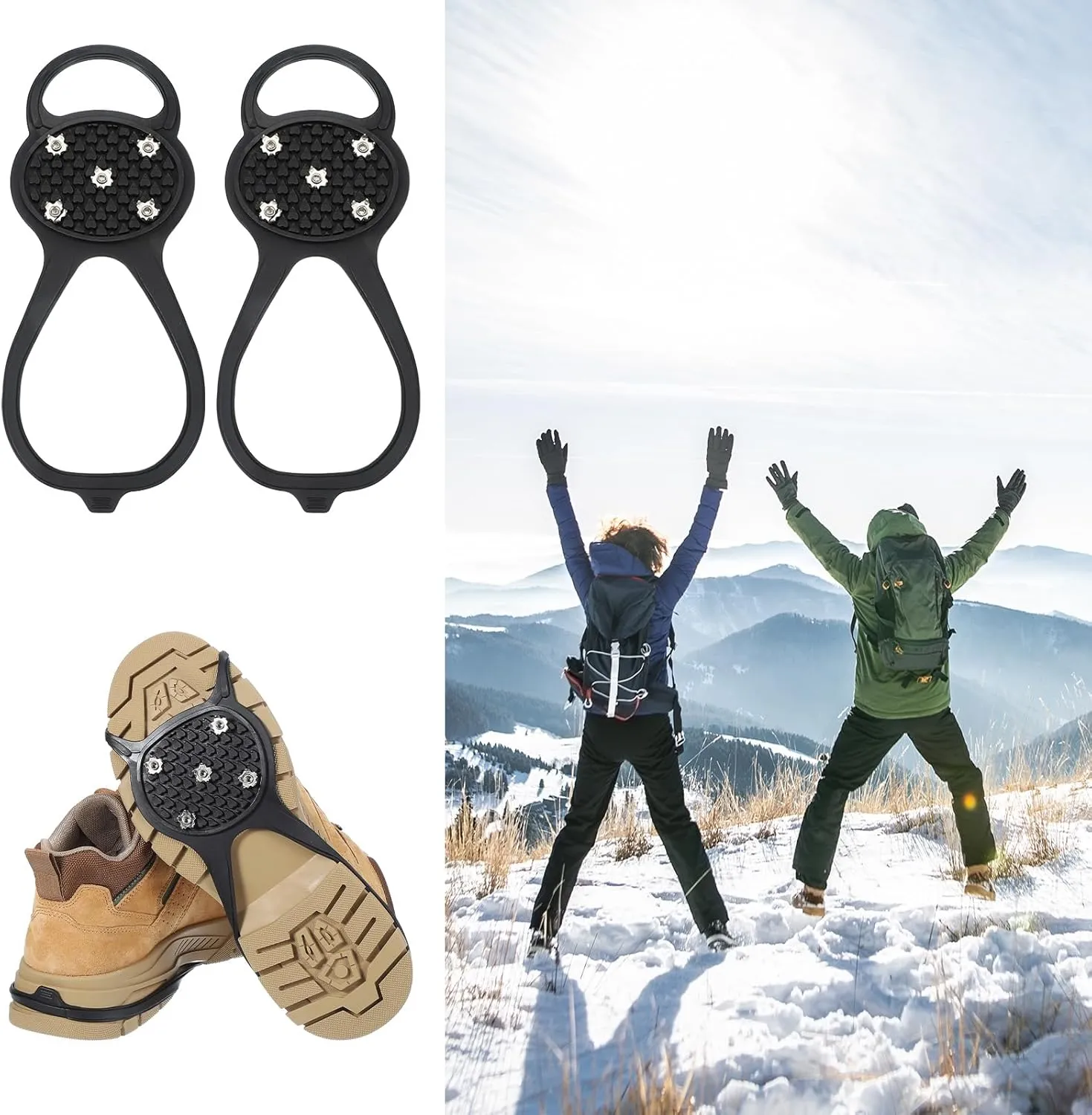 PATIKIL Non-Slip Spikes, Ice Grippers Traction Cleats with 5 Steel Studs Cleats Snow Shoe Spikes Grip