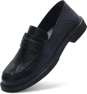 Penny Loafers for Women Slip On Dress Shoes Leather Memory Foam Non-Slip Comfort Soft Casual Business Work Shoes Flat Ladies Black US 11