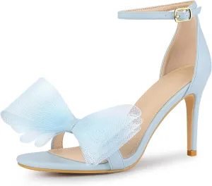 Perphy Open Toe High Heels Ankle Strap Bow Tie Stiletto Heel Sandals for Women