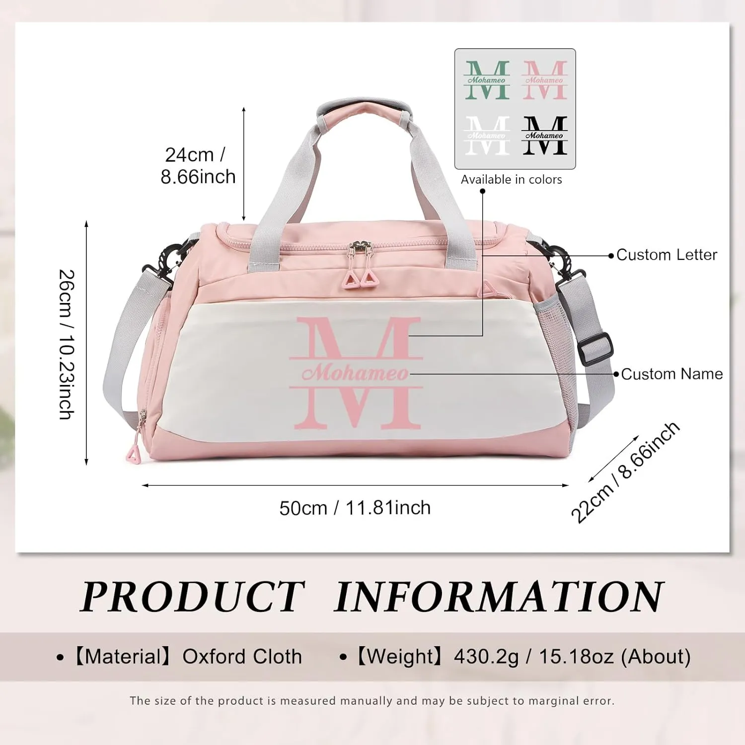 Personalized Duffel Bag with Name, Travel Duffel with Wet Pocket & Shoe Compartment, Sport Gym Bags for Women/Men, Overnight Bag for Traveling and Sports Enthusiasts (Style 1-Pink)