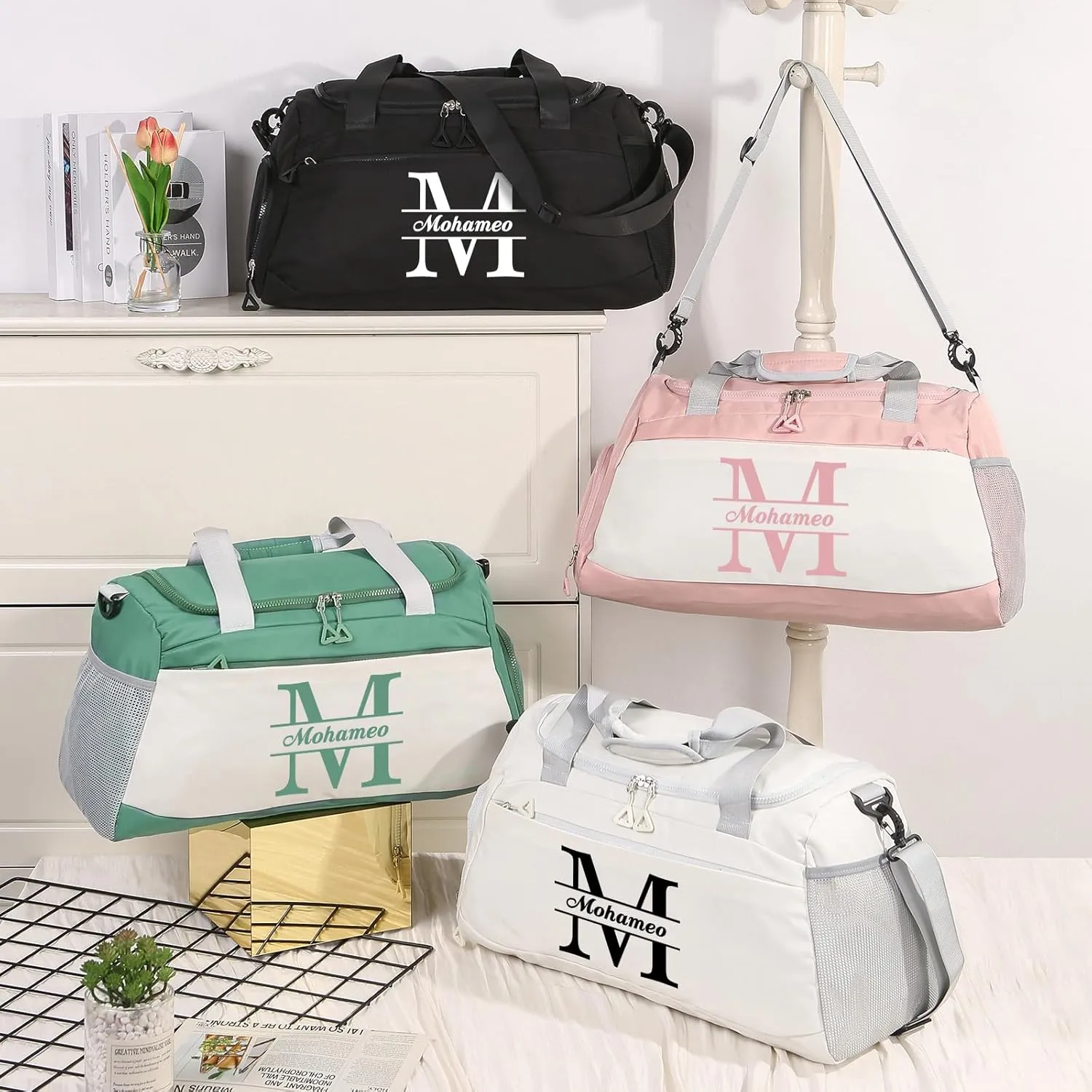 Personalized Duffel Bag with Name, Travel Duffel with Wet Pocket & Shoe Compartment, Sport Gym Bags for Women/Men, Overnight Bag for Traveling and Sports Enthusiasts (Style 1-Pink)