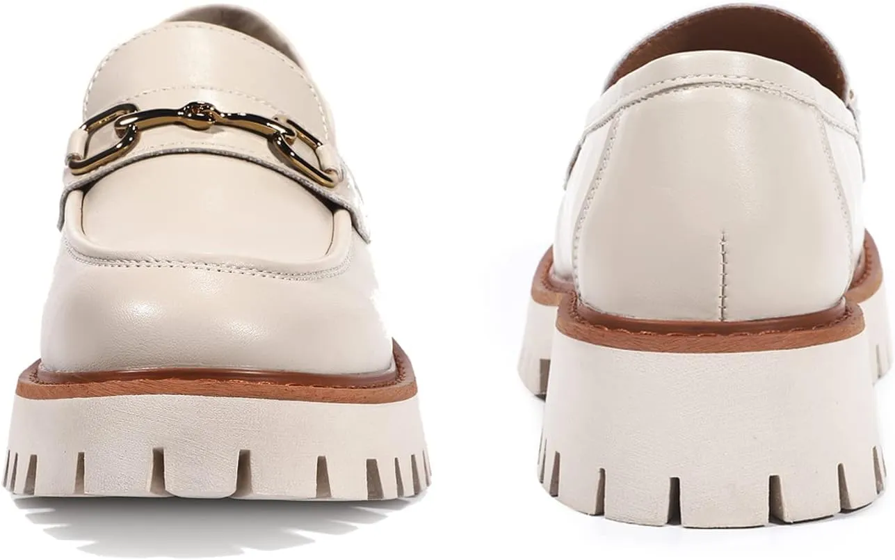 Platform Loafers for Women Chunky Heel Lug Sole Loafers Slip ons Round Toe