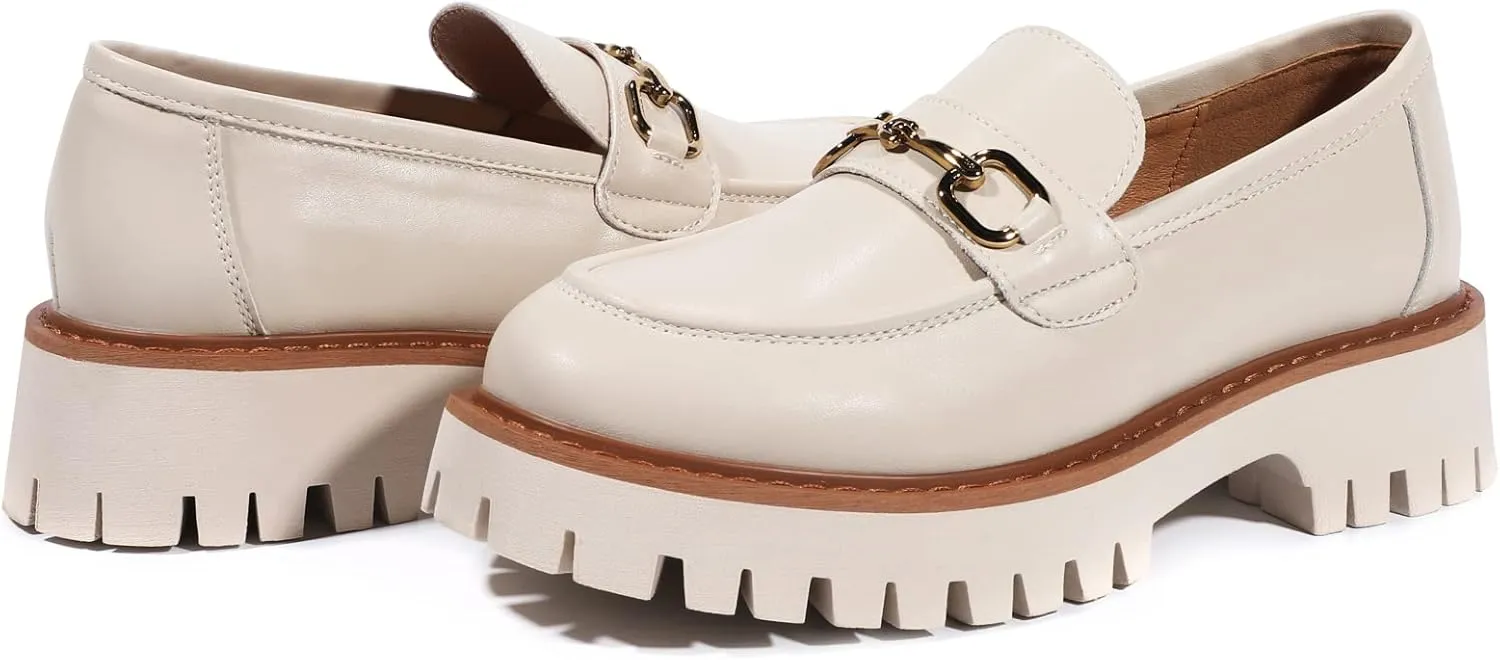 Platform Loafers for Women Chunky Heel Lug Sole Loafers Slip ons Round Toe