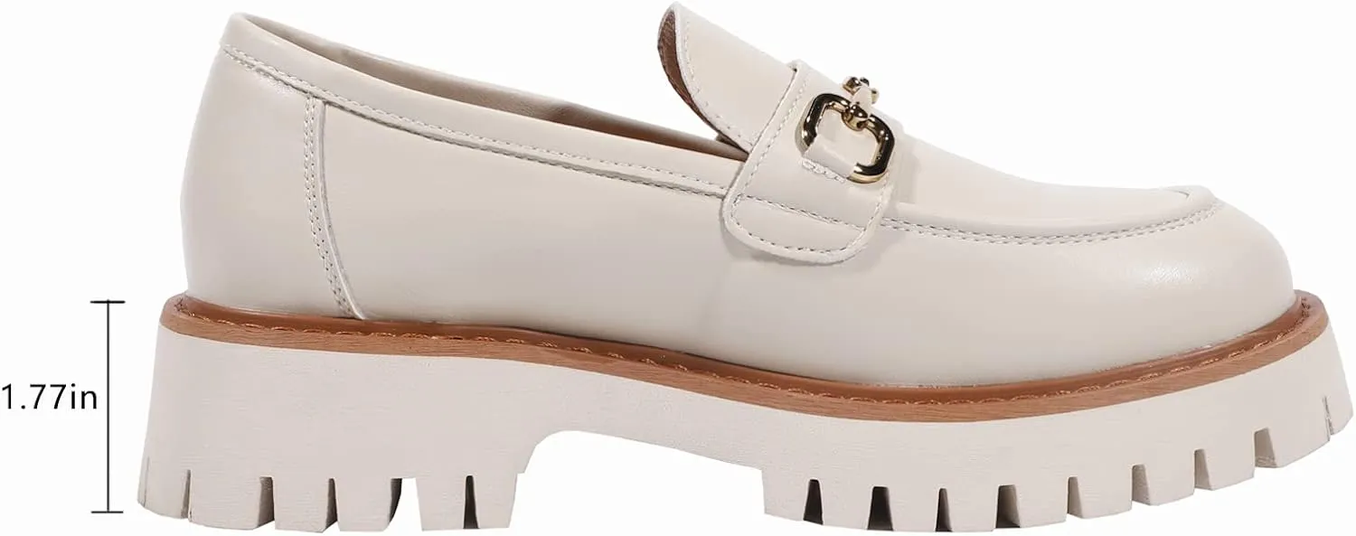 Platform Loafers for Women Chunky Heel Lug Sole Loafers Slip ons Round Toe