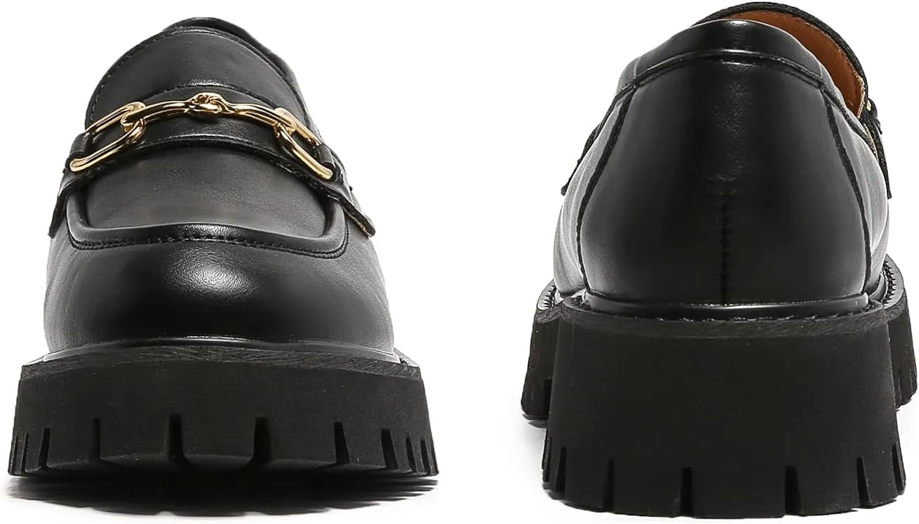 Platform Loafers for Women Chunky Heel Lug Sole Loafers Slip ons Round Toe