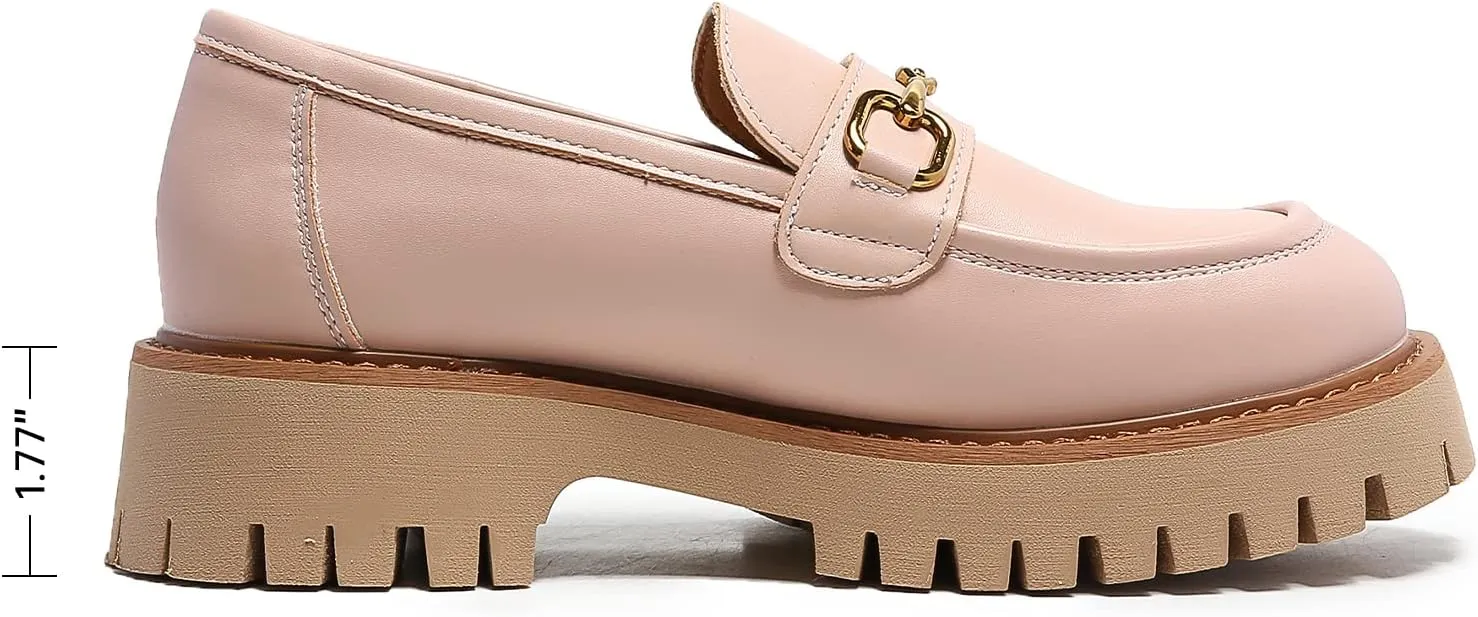 Platform Loafers for Women Chunky Heel Lug Sole Loafers Slip ons Round Toe