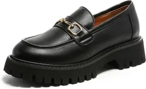 Platform Loafers for Women Chunky Heel Lug Sole Loafers Slip ons Round Toe