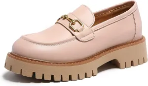 Platform Loafers for Women Chunky Heel Lug Sole Loafers Slip ons Round Toe