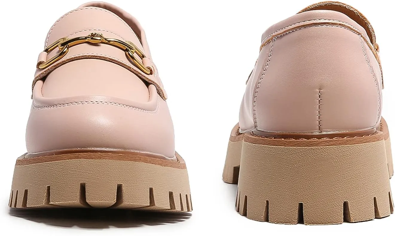 Platform Loafers for Women Chunky Heel Lug Sole Loafers Slip ons Round Toe