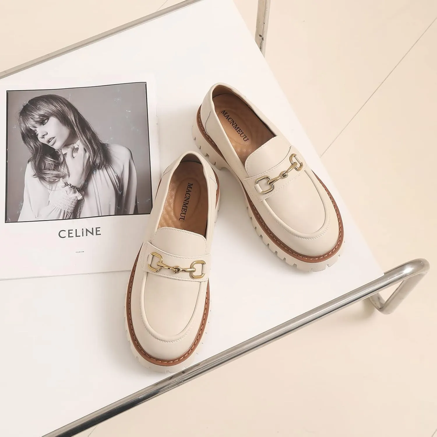 Platform Loafers for Women Chunky Heel Lug Sole Loafers Slip ons Round Toe