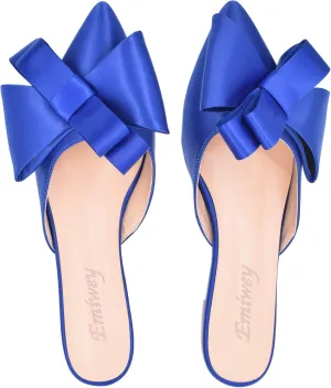 Pointed Toe Bow-Knot Flat Backless Slip On Slide Mules for Women