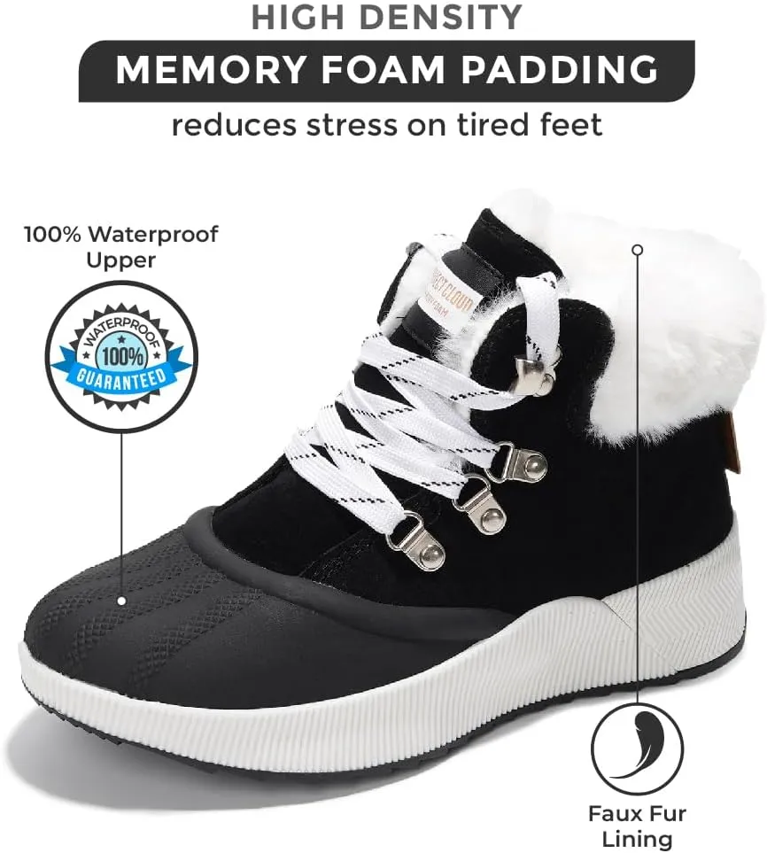 Project Cloud Waterproof Snow Boots for Women - Memory Foam Insole Non-Slip Womens Snow Boots & Winter Shoes with Shoe Lace - Lightweight Indoor Outdoor Shoes