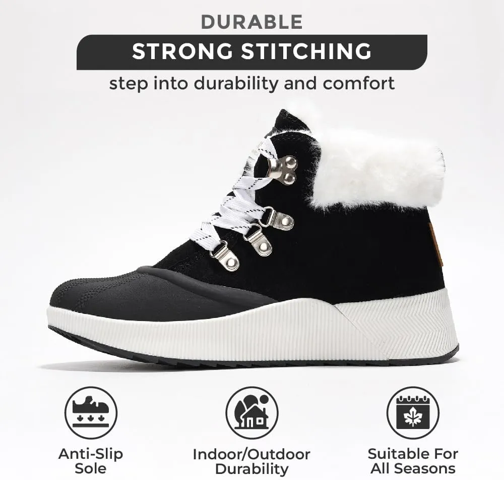 Project Cloud Waterproof Snow Boots for Women - Memory Foam Insole Non-Slip Womens Snow Boots & Winter Shoes with Shoe Lace - Lightweight Indoor Outdoor Shoes