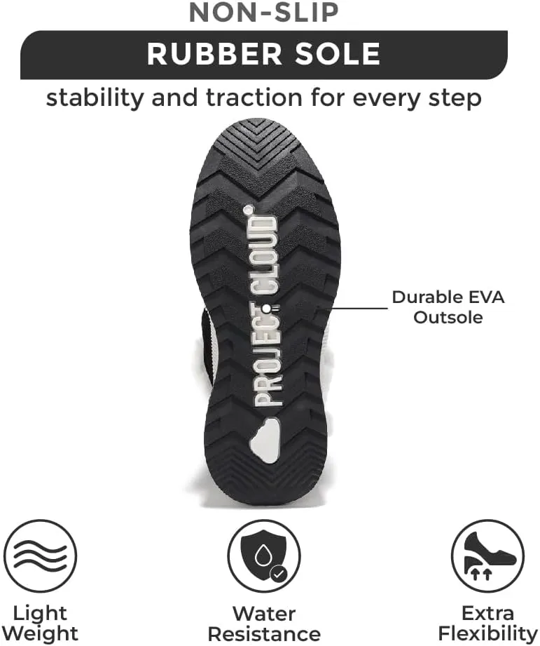 Project Cloud Waterproof Snow Boots for Women - Memory Foam Insole Non-Slip Womens Snow Boots & Winter Shoes with Shoe Lace - Lightweight Indoor Outdoor Shoes
