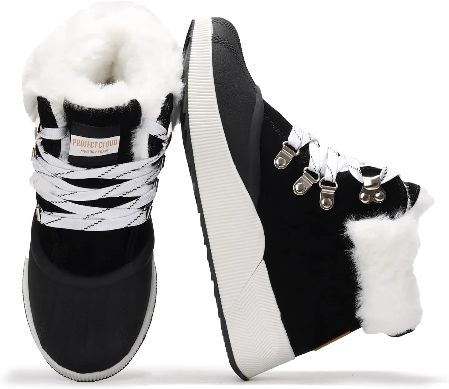 Project Cloud Waterproof Snow Boots for Women - Memory Foam Insole Non-Slip Womens Snow Boots & Winter Shoes with Shoe Lace - Lightweight Indoor Outdoor Shoes