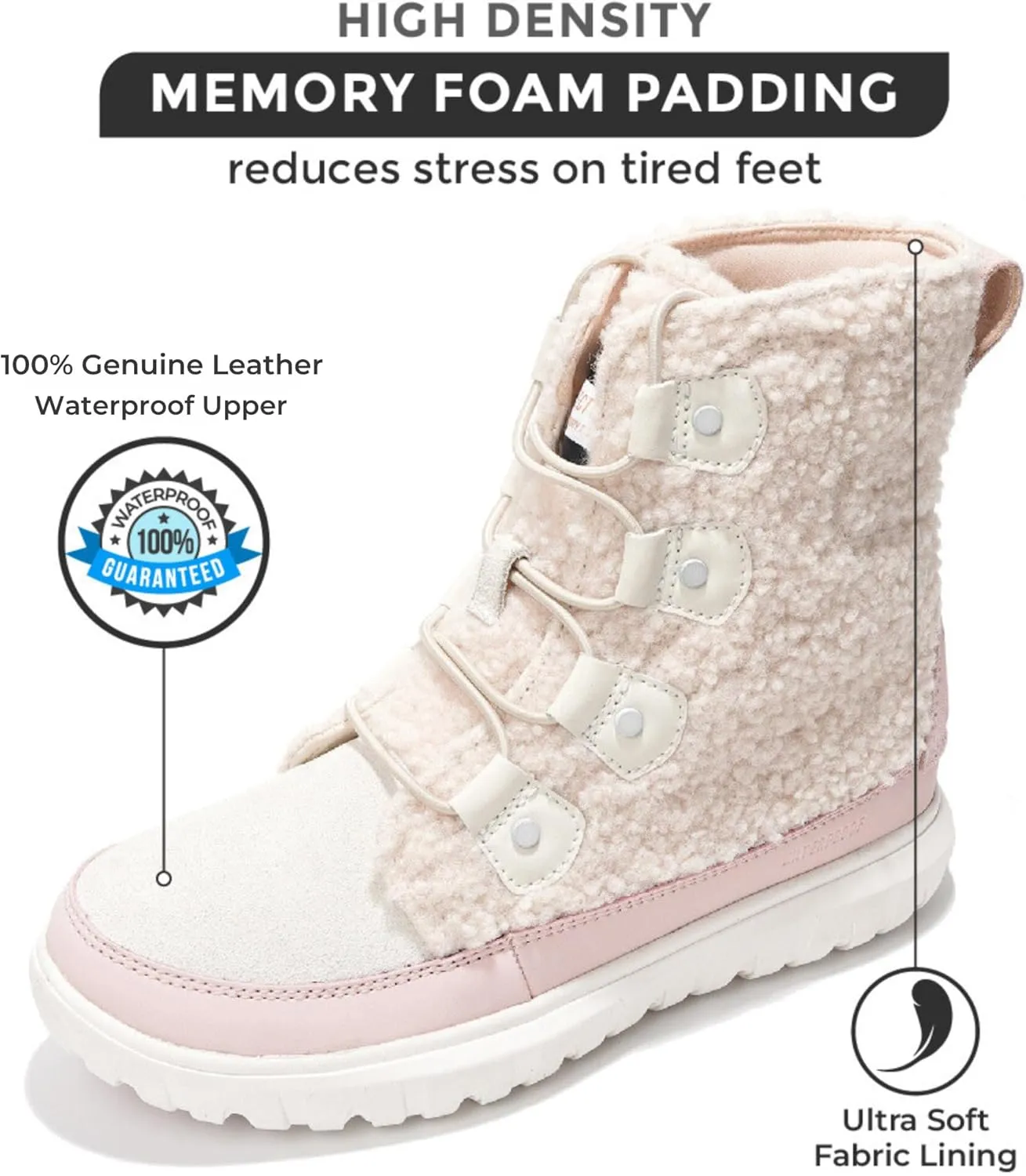 Project Cloud Womens Snow Boots - Genuine Suede Waterproof Memory Foam Insole and Non-Slip Winter Snow Boots For Women Footwear - Outdoor Shoes (Leonora)